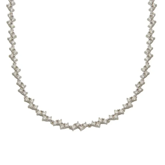 Rhodium Plated 925 Sterling Silver Zig Zag CZ Tennis Necklace – BGP01301