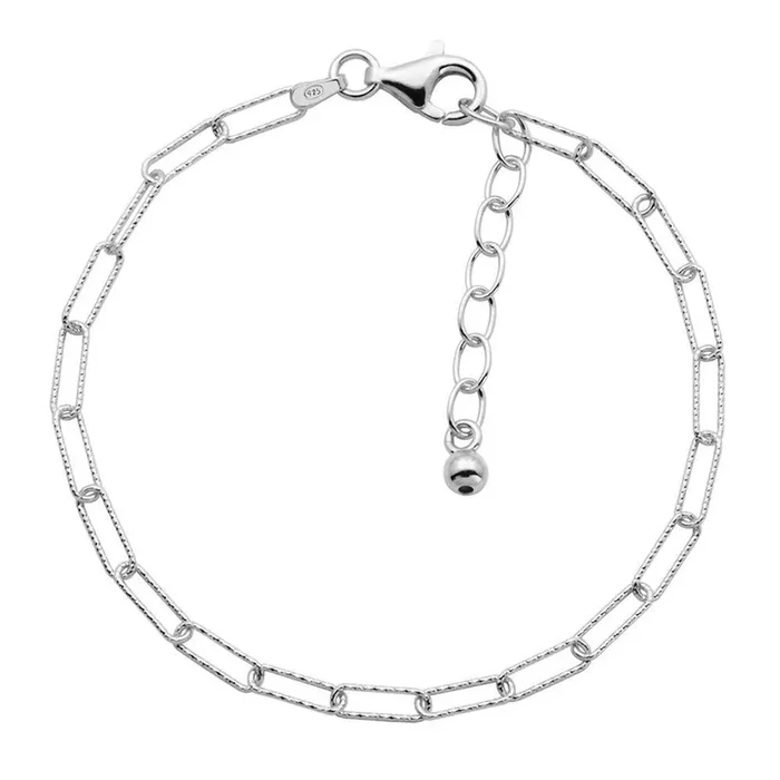 Rhodium-Plated Silver Diamond Cut 3mm Paperclip Chain Bracelet