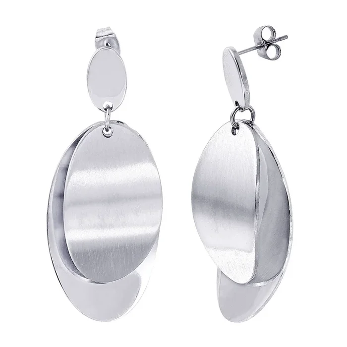 Rhodium Plated Stainless Steel Chunky Oval Dangle Earrings – SSE00111