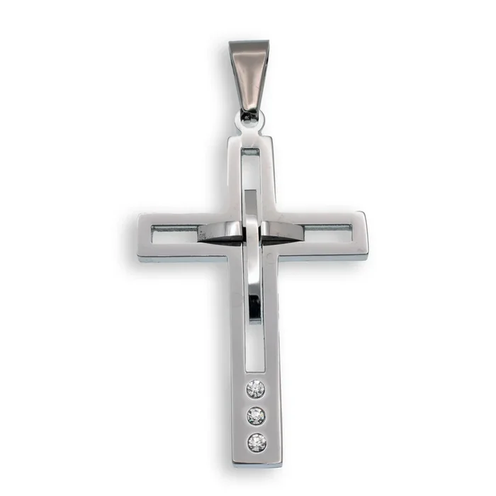 Rhodium Plated Stainless Steel Cross Clear CZ Pendant – SSP00106