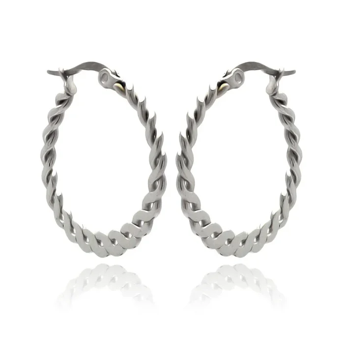 Rhodium Plated Stainless Steel Flat Braid Hoop Earrings – SSE00052