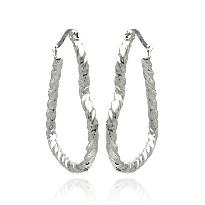 Rhodium Plated Stainless Steel Rope Heart Hoop Earrings – SSE00040