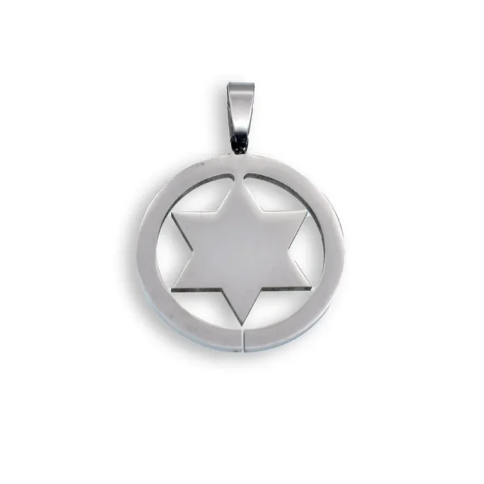 Rhodium Plated Stainless Steel Star of David Circle Pendant – SSP00047