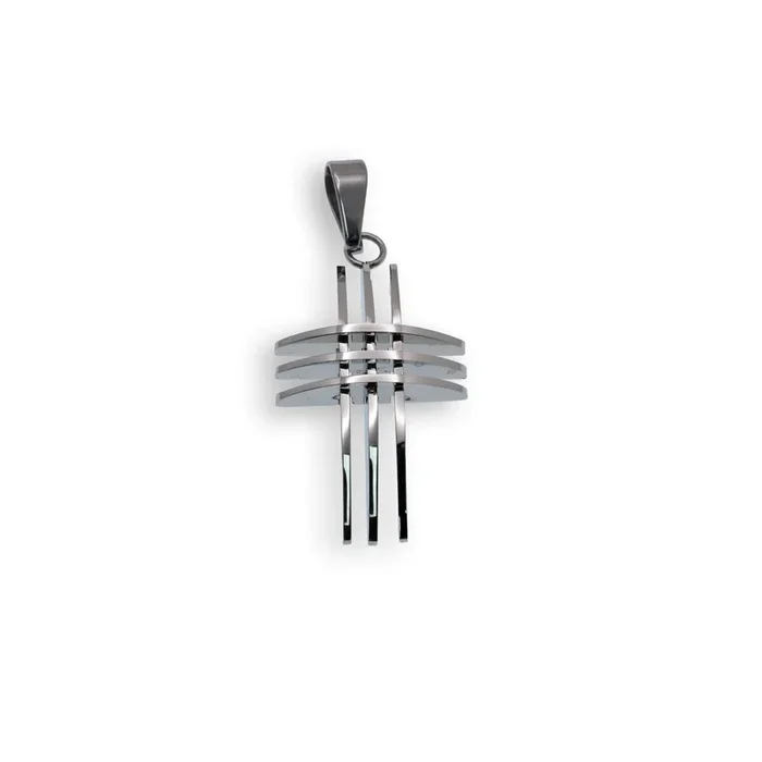 Rhodium Plated Stainless Steel Triple Line Cross – SSP00031