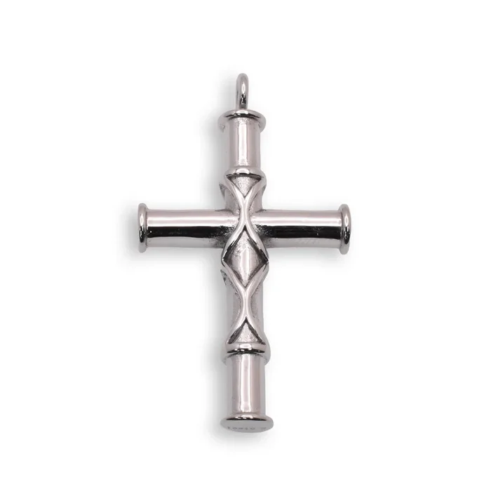 Rhodium Plated Stainless Steel Tubed Cross Pendant – SSP00014