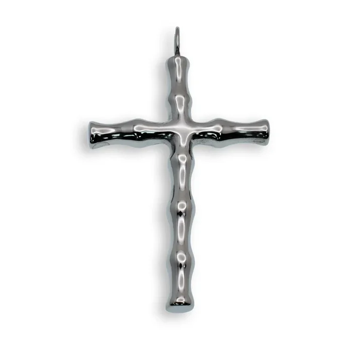 Rhodium Plated Stainless Steel Wave Tube Cross Pendant – SSP00479