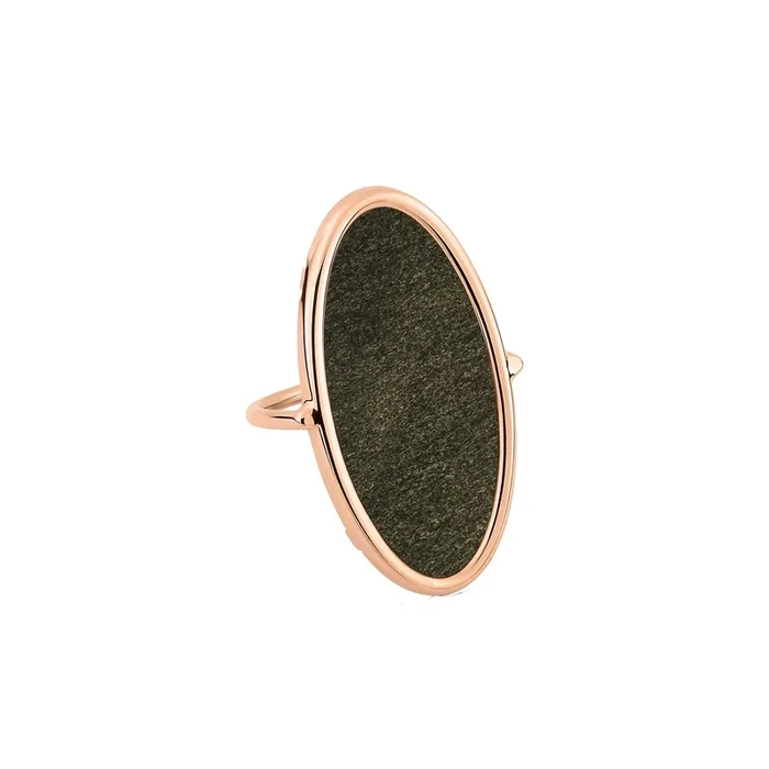 Ring Ginette NY Ellipse in rose gold and gold gilded obsidian – Lepage