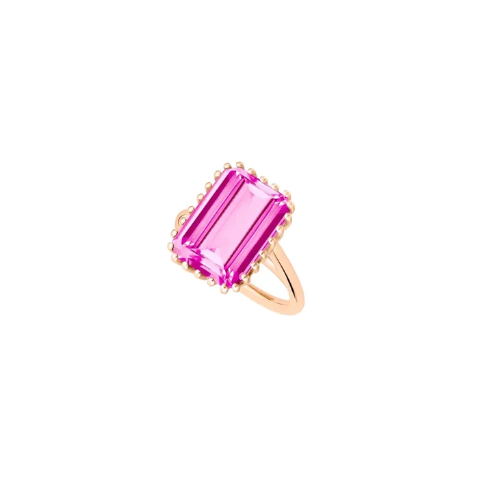 Ring Ginette NY VertiCal Cocktail in rose gold and pink topaz | Lepage