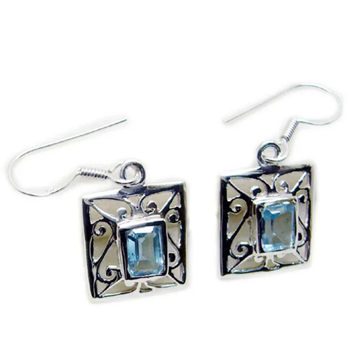 Riyo Gems Blue Topaz Silver Earrings – Elegant Design