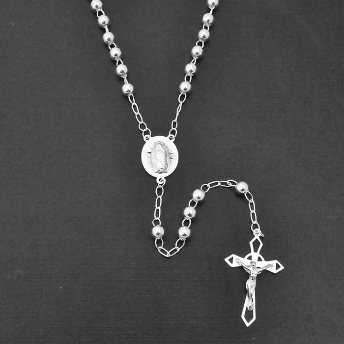 Rosario con crucifijo de plata de ley 925 pulida de 5 mm – ROS18-5MM-CR