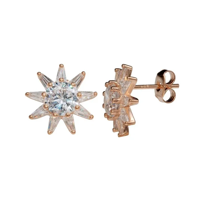 Rose Gold Plated 925 Sterling Silver CZ Sun Stud Earrings – STE01149RGP
