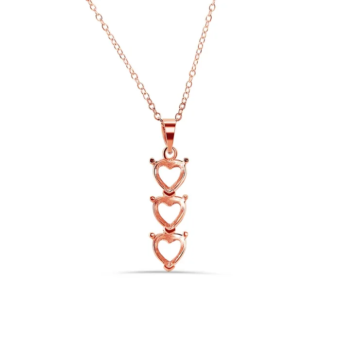 Rose Gold Plated 925 Sterling Silver Personalized 3 Heart Drop Mounting Necklace – BGP00780RGP