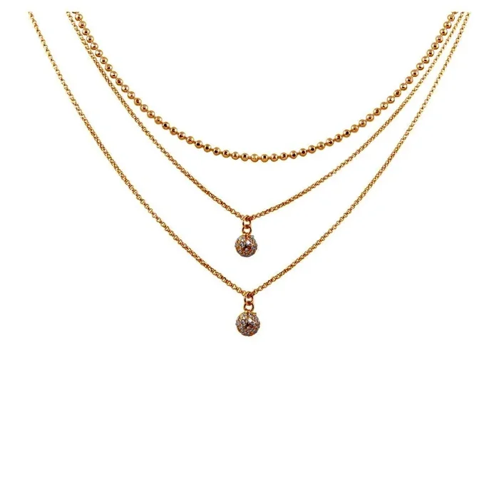 Rose Gold Plated 925 Sterling Silver Triple Chain with 2 Small CZ Pendants – ITN00124RGP