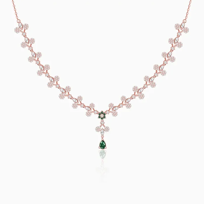 Rose Gold Regal Emerald Drop Necklace