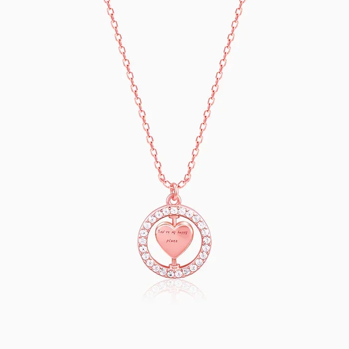 Rose Gold Rotatable My Happy Place Pendant With Link Chain