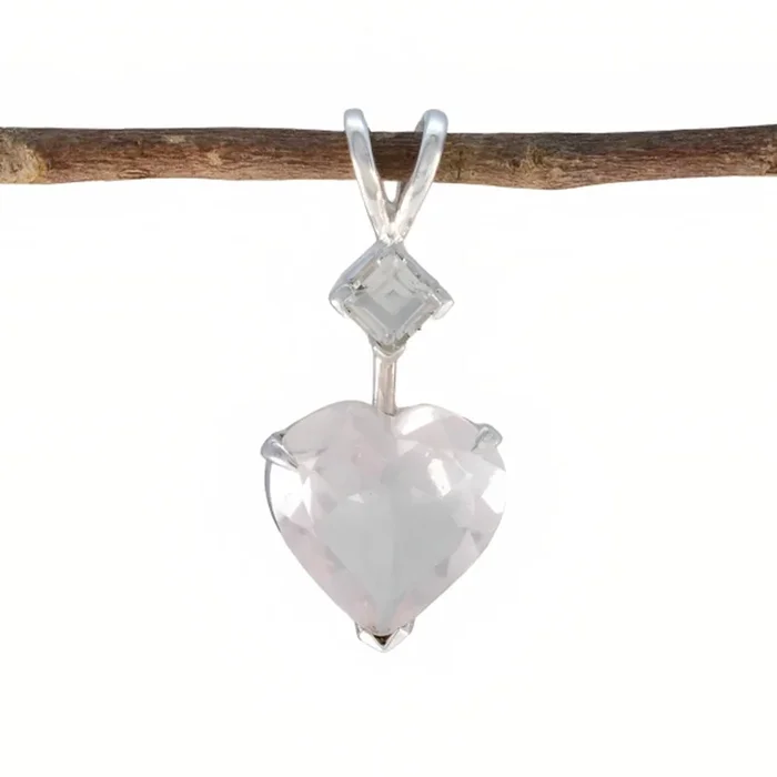 Rose Quartz Dainty Mexican 925 Silver Toi et Moi Zoe Engagement Pink Pendant Jewelry