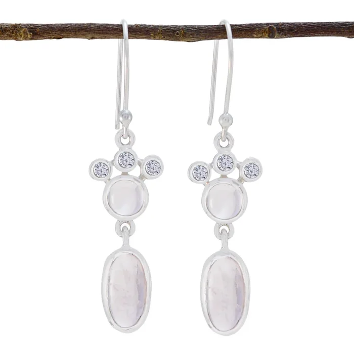 Rose Quartz Egyptian Hye-jin Toi et Moi Dangle Pink Silver Earring