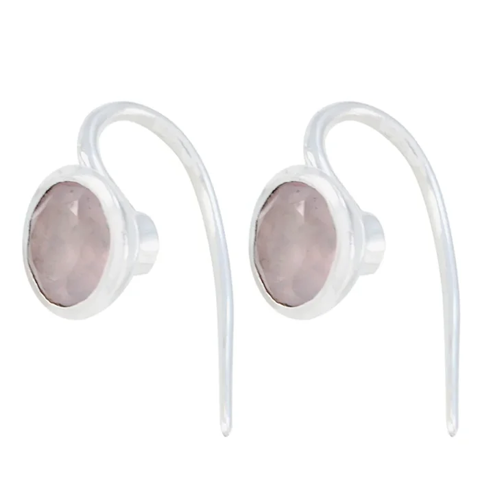 Rose Quartz Egyptian Sofia Solitaire Dangle Pink 925 Silver Earring