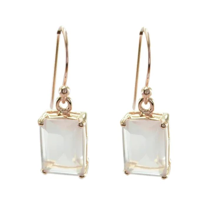 Rose Quartz French Sofia Solitaire Dangle Pink Silver Earring