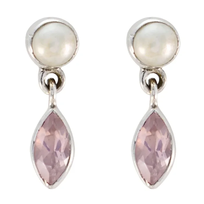 Rose Quartz Moroccan Marie multiple Stud Pink Silver Earring