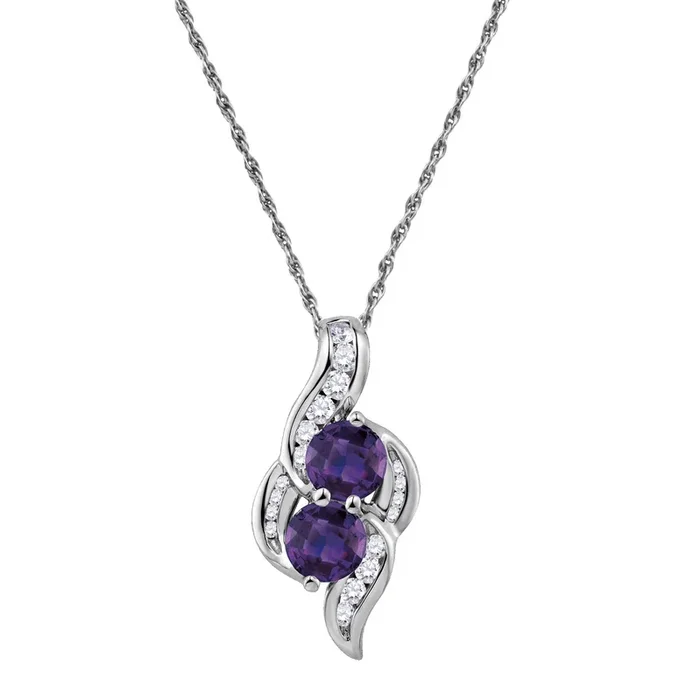 Round Amethyst and White Sapphire Two Stone 18-inch Pendant in Sterling Silver