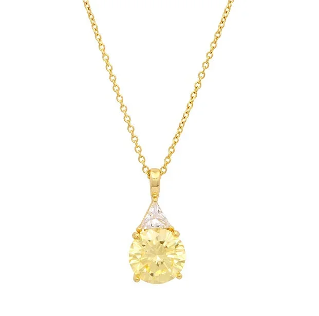 Round Cubic Zirconia and Cubic Zirconia 18-inch Pendant in 18KT Yellow Gold Plated Sterling Silver