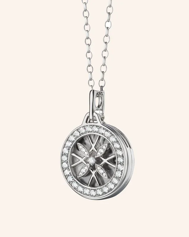 Round Gate Locket Necklace in White Gold