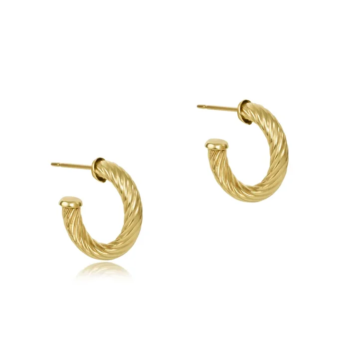 Round Gold 0.5″ Post Hoop – 4mm – Textured Twist