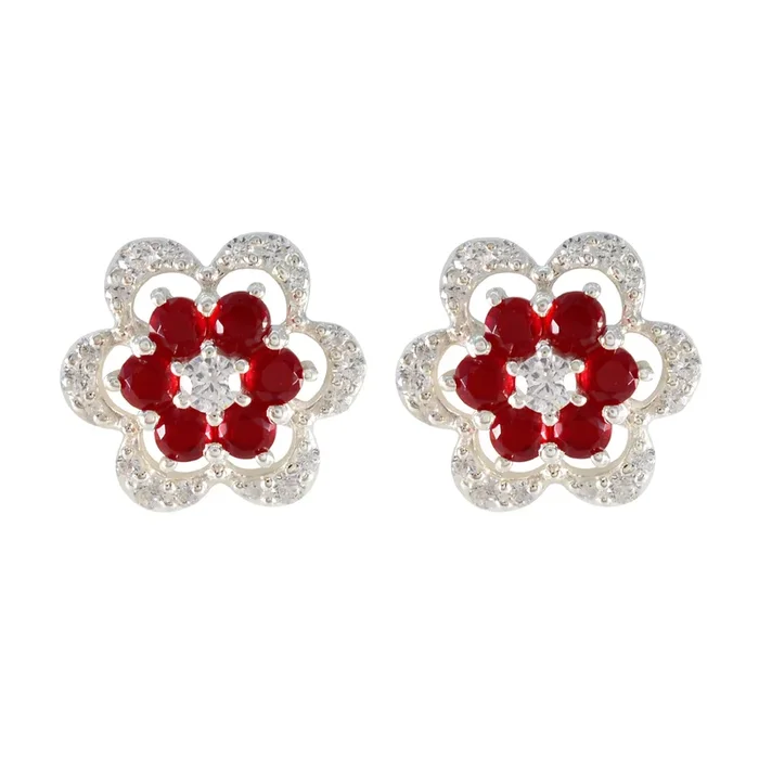 Ruby CZ American Fernanda multiple Stud Red 925 Silver Earring