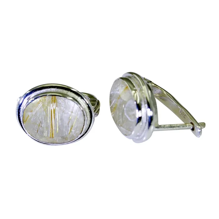 Rutile Quartz African Ana Solitaire Stud Yellow 925 Silver Earring