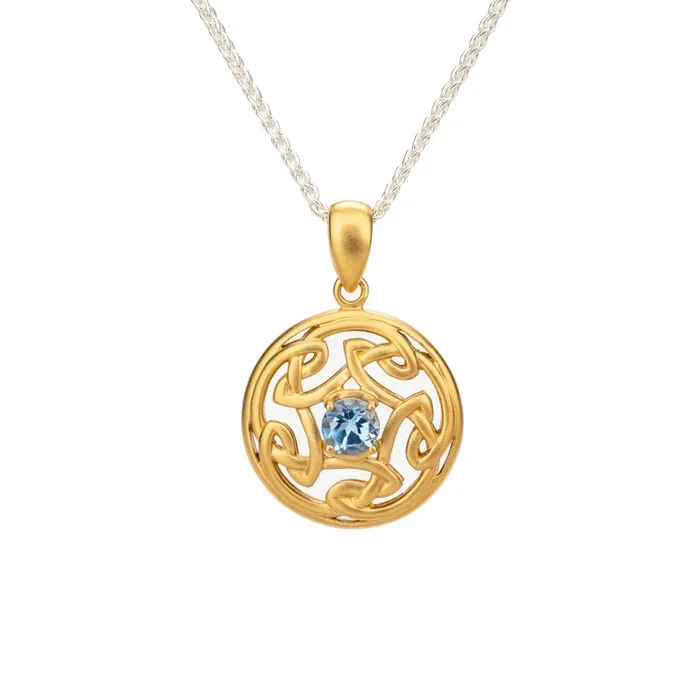 Sandblasted 10k Gold with Light Blue Moissanite Window to the Soul Pendant