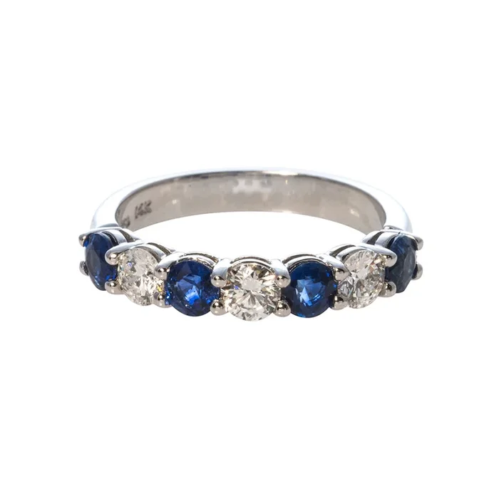 Sapphire & Diamond 7-Stone 14K White Gold Band