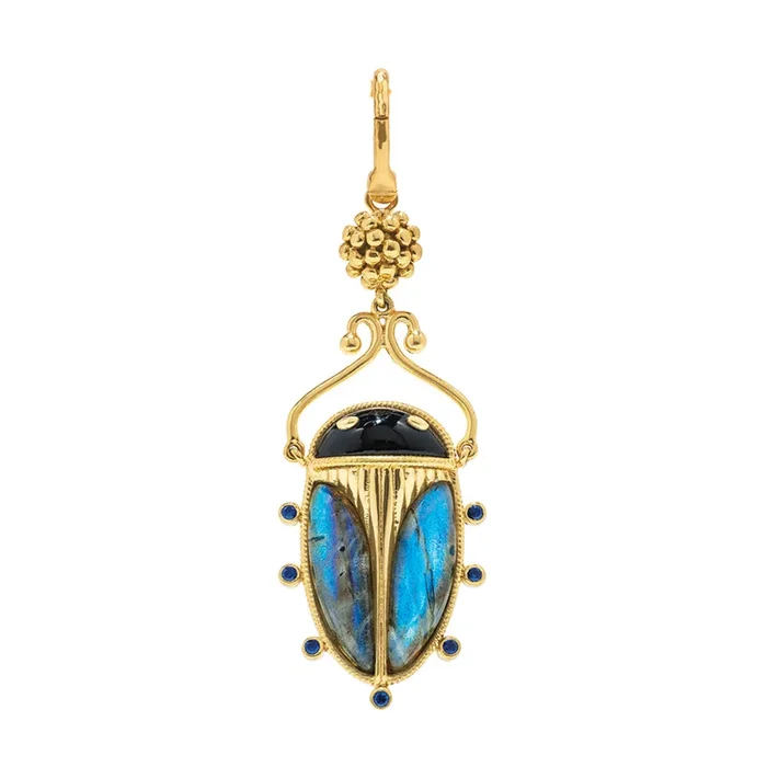 Scarab Pendant – Blue Labradorite/Black Agate