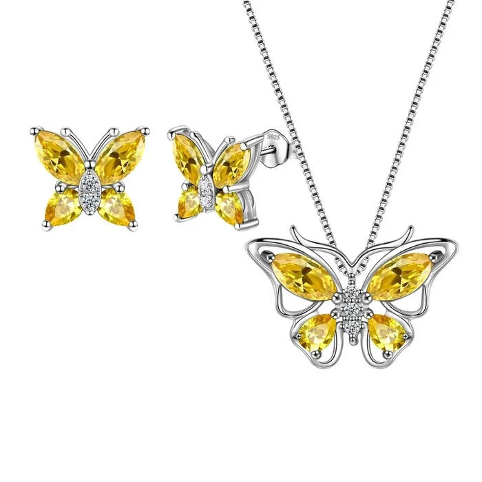 Schmetterlings-Schmuckset, Geburtsstein, November, Citrin, für Damen und Mädchen, Geburtstagsgeschenk