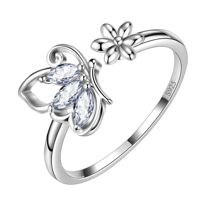 Schmetterlingsring, offener Geburtsstein, April, Diamant, Damen- und Mädchenschmuck, Geburtstagsgeschenk