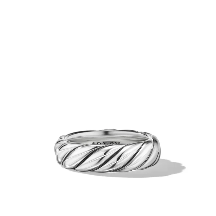 Sculpted Cable Band Ring in Sterling Silver, 6mm