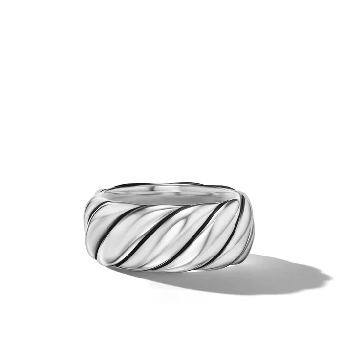 Sculpted Cable Band Ring in Sterling Silver, 9mm