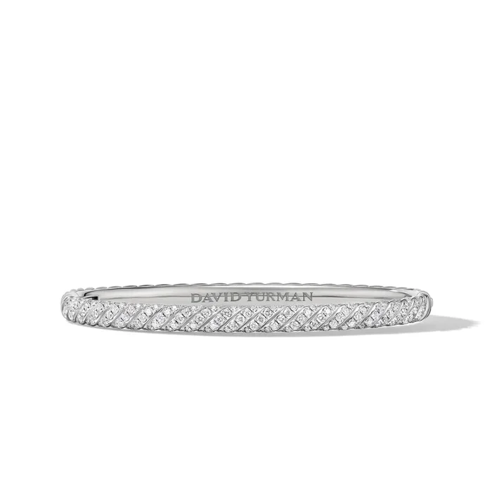 Sculpted Cable Bangle Bracelet in 18K White Gold with Diamonds, 4.6mm