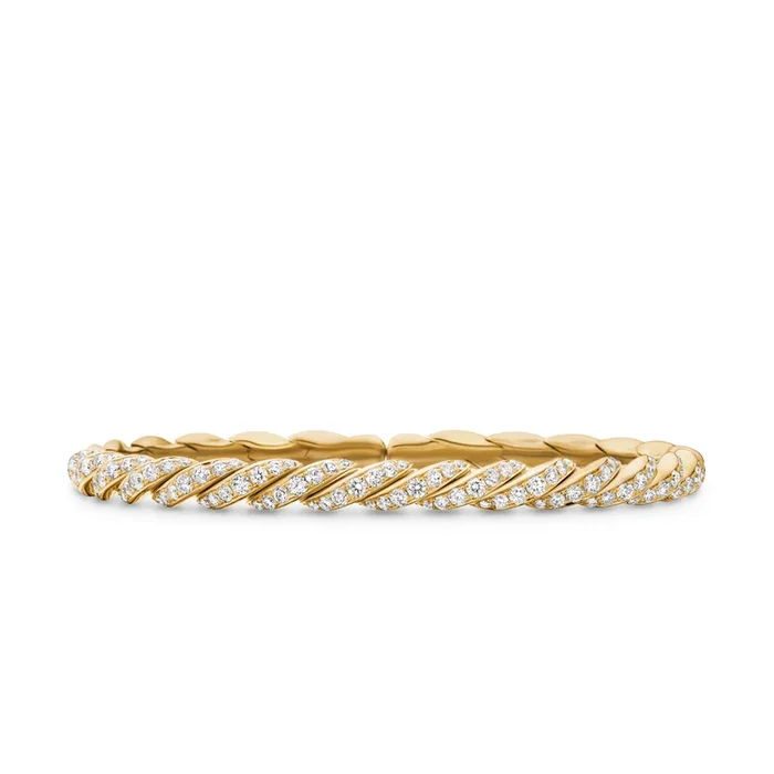 Sculpted Cable Flex Bracelet in 18K Yellow Gold with Diamonds, 5mm