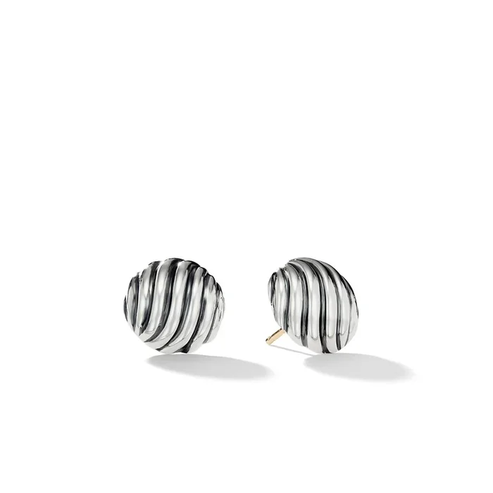 Sculpted Cable Stud Earrings in Sterling Silver, 14mm