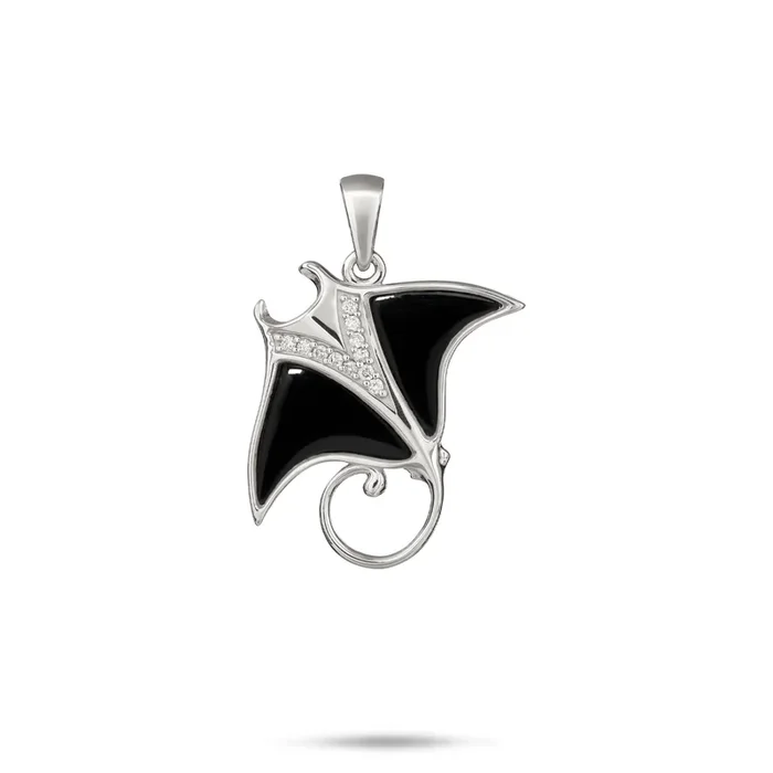 Sealife Manta Ray Black Coral Pendant in White Gold with Diamonds – 21mm