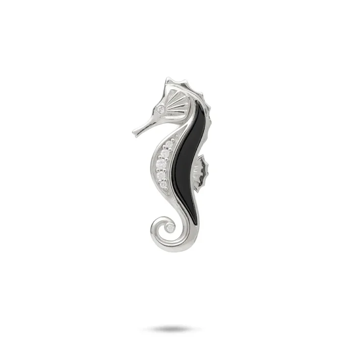 Sealife Seahorse Black Coral Pendant in White Gold with Diamonds – 26mm