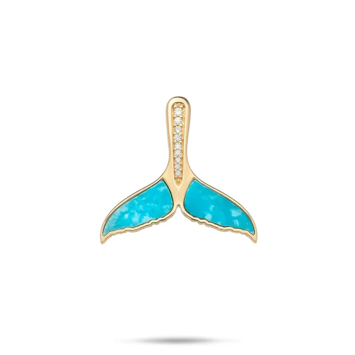 Sealife Whale Tail Turquoise Pendant in Gold with Diamonds – 22mm