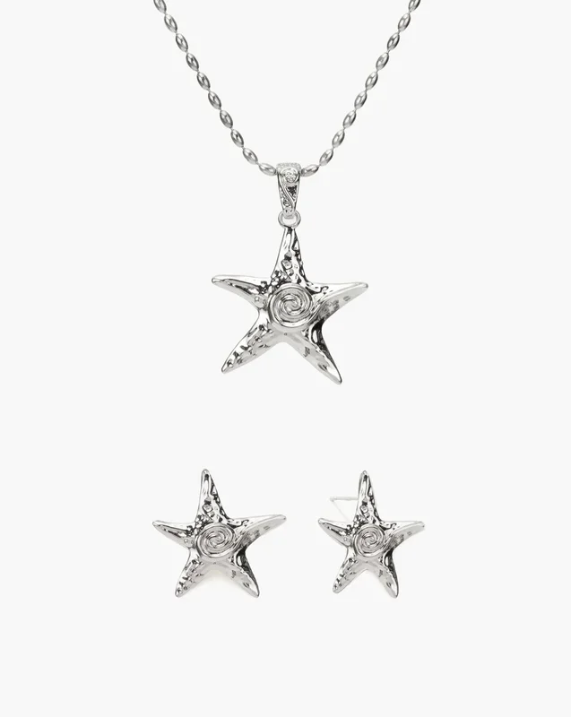 Seestern-Halskette & Ohrring-Set in Silber