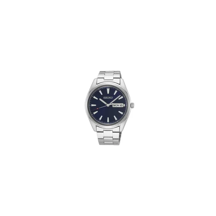 Seiko Classique quartz day date watch blue stainless steel bracelet 40,2 mm