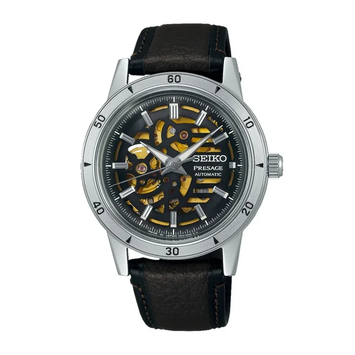 Seiko Presage Open Heart Automatic Watch with Black Dial and Black Leather Strap, 39.5 mm – Lepage