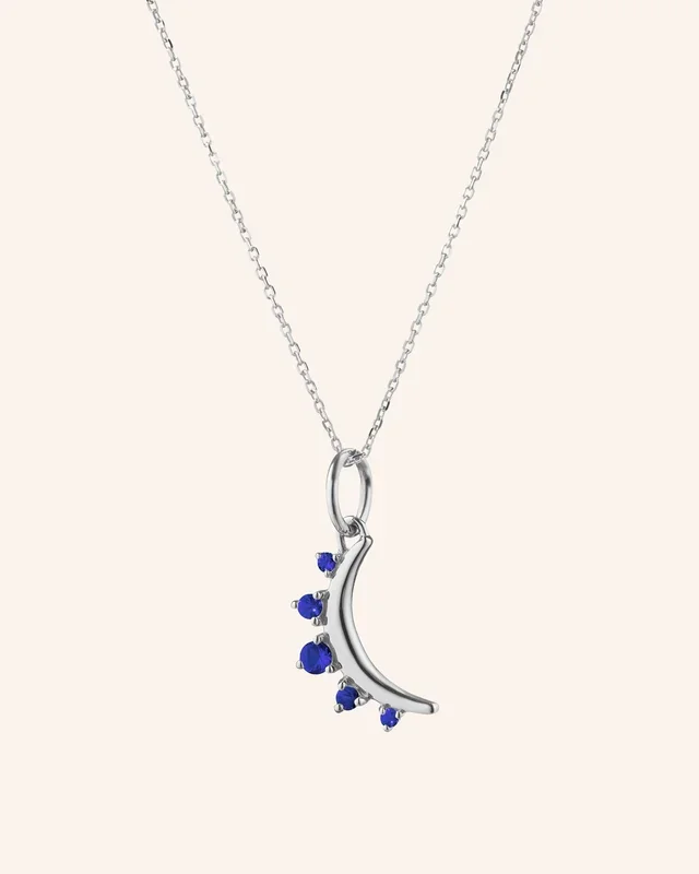 September Sapphire “Moon” Sterling Silver Birthstone Necklace