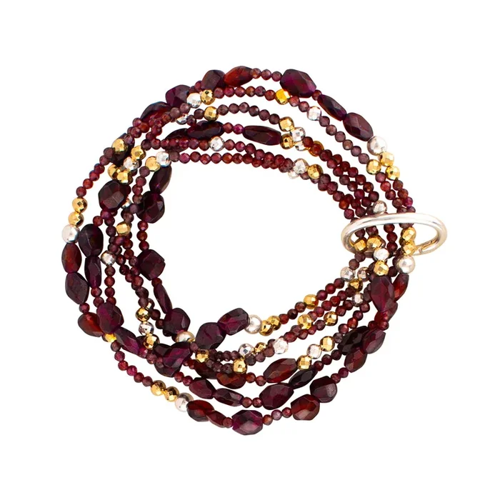Set of 6 – Pyrite’s Booty Bracelet in Garnet Faceted Ovals & 2mm Garnet