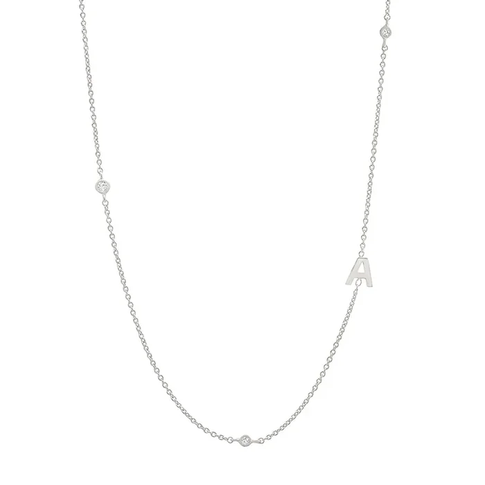 Sideways Initial Necklace in Silver Plating