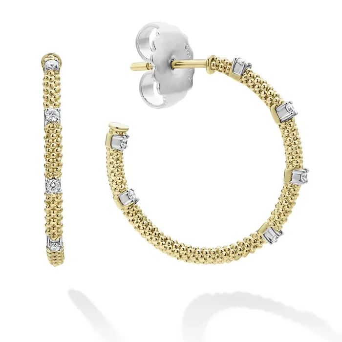 Signature Caviar 18K Gold Superfine Diamond Hoop Earrings
